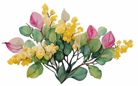 Bouquet of yellow and pink flowers, watercolor illustration.のイラスト素材