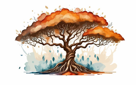 Autumn tree in watercolor style. Hand drawn vector illustration.のイラスト素材