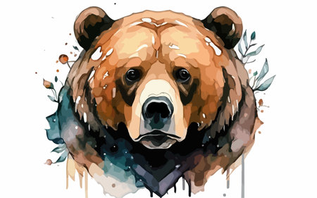 Watercolor illustration of a brown bear. Wild animal on a white background.のイラスト素材