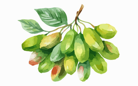 Illustration of a bunch of green japanese cherry on a white backgroundのイラスト素材