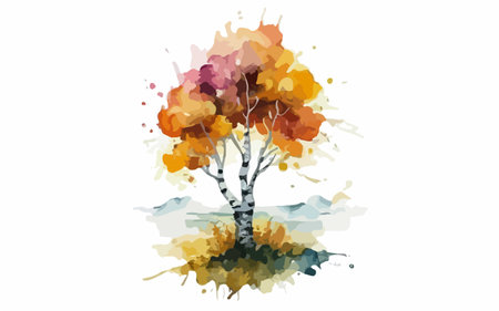 Autumn tree isolated on white background. Watercolor vector illustration.のイラスト素材