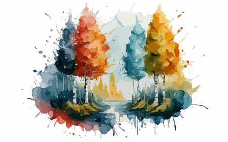 Abstract watercolor background with trees in the forest. Vector illustration.のイラスト素材