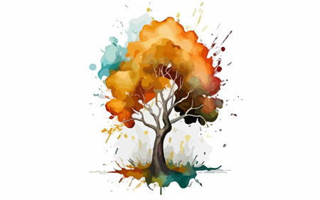 Autumn tree with splashes of watercolor paint. Vector illustration.のイラスト素材