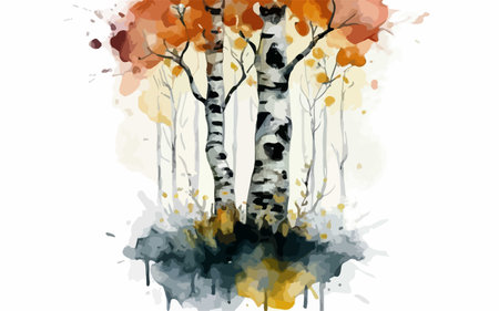 Autumn birch forest. Watercolor painting. Vector illustration.のイラスト素材