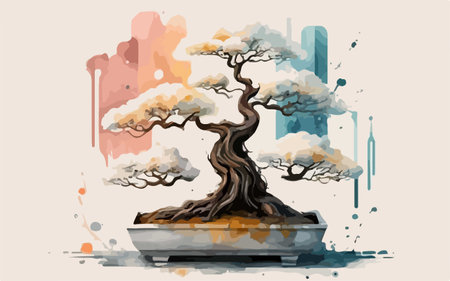 Bonsai tree in pot vector illustration. Hand drawn style.のイラスト素材