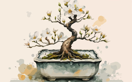 Illustration of a Japanese bonsai tree in a pot.のイラスト素材