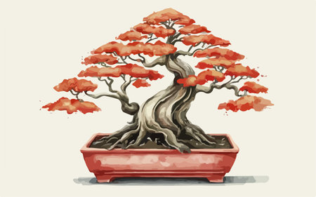 Bonsai tree in pot. Vector illustration of bonsai tree.のイラスト素材