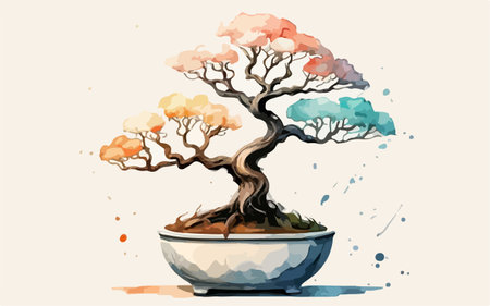 Bonsai tree in a pot. Hand drawn vector illustration.のイラスト素材