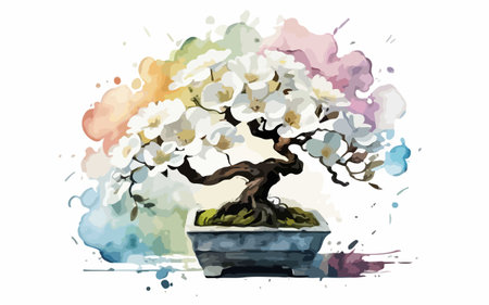 Bonsai tree in watercolor style, hand drawn vector illustrationのイラスト素材