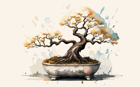 Bonsai tree in pot on white background. Vector illustration.のイラスト素材