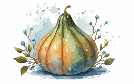 Watercolor illustration of a pumpkin on a white background. Autumn harvest.のイラスト素材