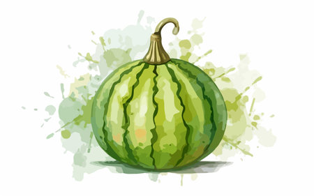 Watermelon on a white background with watercolor splashes. Vector illustration.のイラスト素材