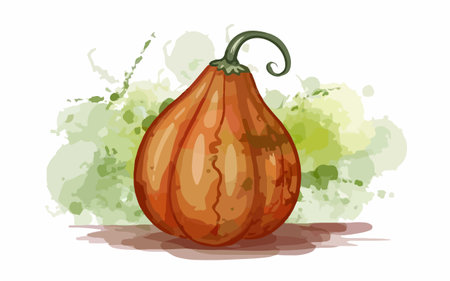 Illustration of a pumpkin on a white background with watercolor splashesのイラスト素材