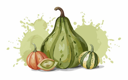 Pumpkin with green splashes on white background. Vector illustration.のイラスト素材