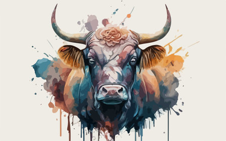 bull grunge watercolor painting. vector illustration for your design.のイラスト素材
