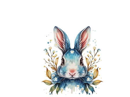 Easter bunny with flowers. Watercolor illustration isolated on white background