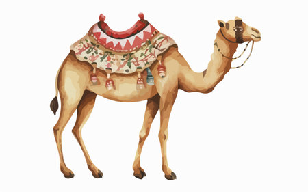 Camel with embroidery. Vector illustration on white background.のイラスト素材