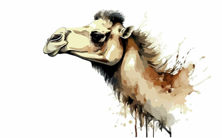 Camel head with splashes of watercolor paint. Vector illustrationのイラスト素材