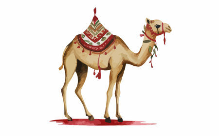 Illustration of a camel in a national costume. Vector image.