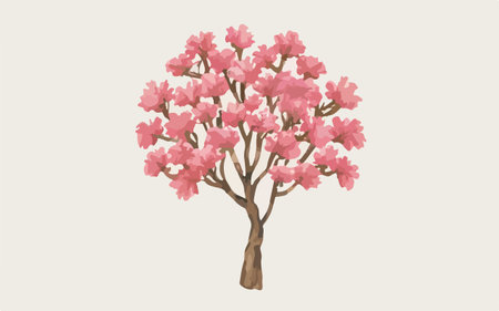 Illustration of a blossoming magnolia tree. Vector illustration.のイラスト素材