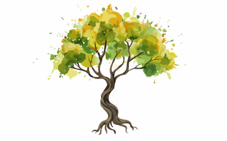 Illustration of a green and yellow tree on a white background.のイラスト素材