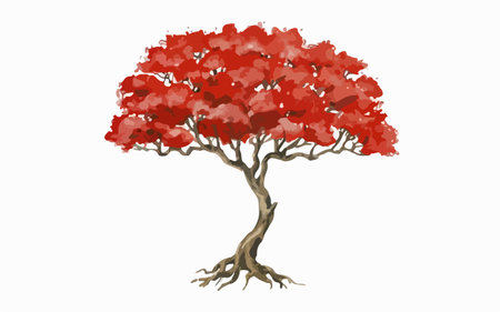 Illustration of a red maple tree isolated on a white background.のイラスト素材