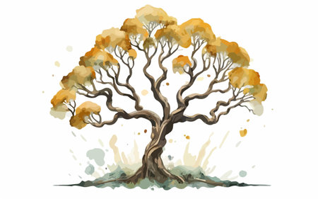 Watercolor hand drawn autumn tree isolated on white background. Vector illustration.のイラスト素材