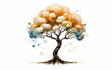 Watercolor autumn tree isolated on white background. Hand drawn illustration.のイラスト素材