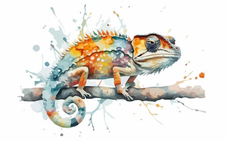Watercolor chameleon on a branch. Watercolor illustration.のイラスト素材