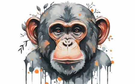 Monkey portrait with splashes of paint. Hand drawn vector illustrationのイラスト素材