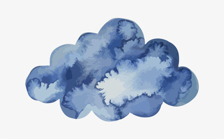 Blue cloud isolated on white background. Watercolor hand drawn illustration.のイラスト素材