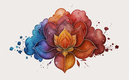 Watercolor illustration of a rose with colorful splashes and drops.のイラスト素材