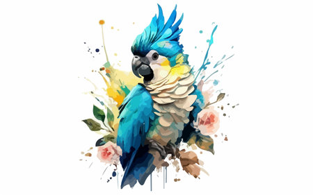 Colorful parrot with watercolor splashes on white background. Vector illustration.のイラスト素材