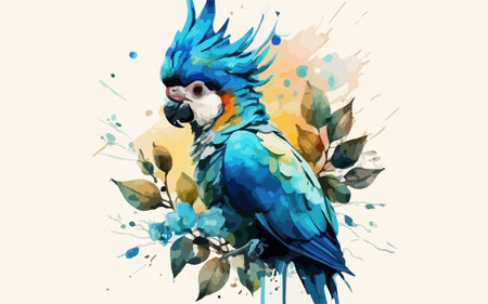 Colorful watercolor parrot on a branch. Vector illustration.