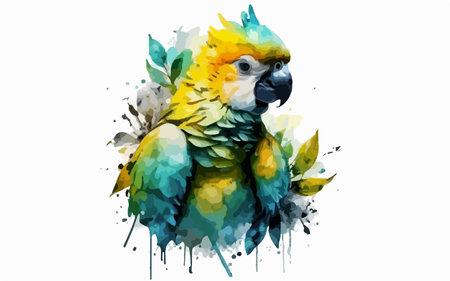 Colorful parrot watercolor painting on white background, vector illustrationのイラスト素材