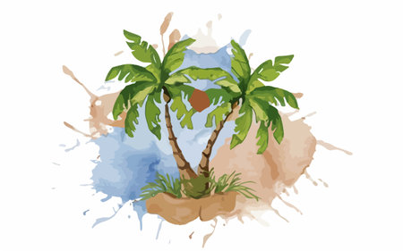 Palm tree in watercolor style. Hand drawn vector illustration.のイラスト素材