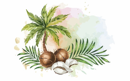 Coconut watercolor vector illustration. Hand drawn illustration of coconuts.のイラスト素材