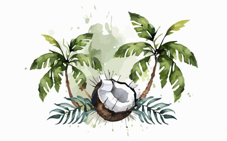 Coconut palm tree. Hand drawn watercolor vector illustration.のイラスト素材