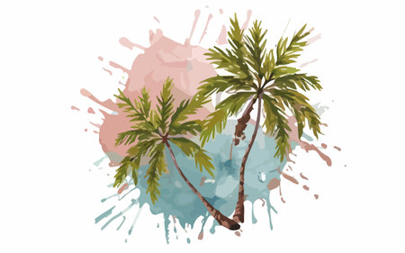 Palm trees and splashes of watercolor paint. Vector illustration.のイラスト素材