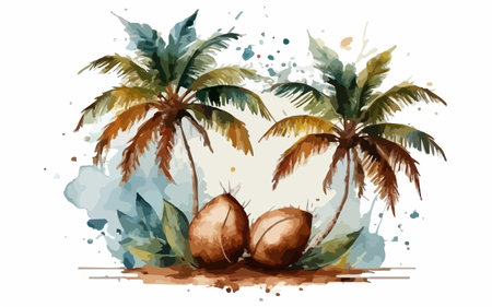 Palm trees with coconuts in watercolor style. Vector illustration.のイラスト素材