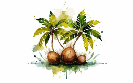 Palm tree with coconuts. Watercolor vector illustration.のイラスト素材