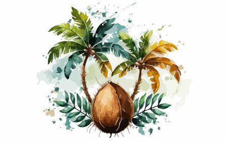 Palm tree with coconuts. Watercolor vector illustration.のイラスト素材