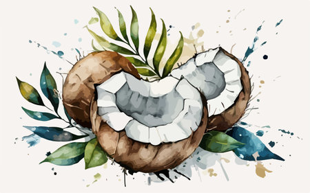 Coconut watercolor vector illustration. Hand drawn coconuts.のイラスト素材
