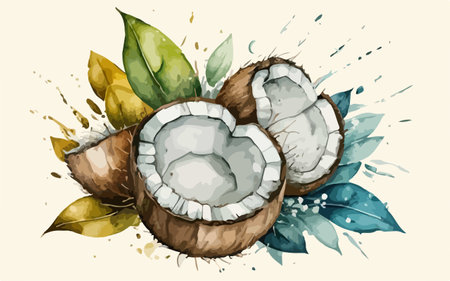 Coconut watercolor illustration. Hand drawn coconut vector illustration.のイラスト素材