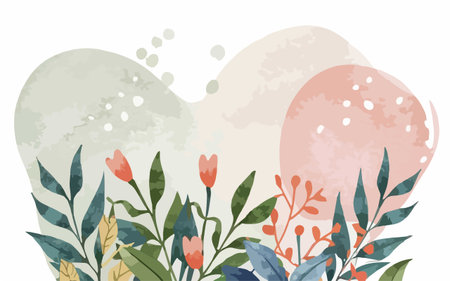 Abstract floral background with watercolor spots. Hand drawn vector illustration.のイラスト素材