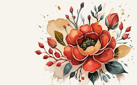 Hand drawn floral background with red peony flowers. Vector illustration.のイラスト素材