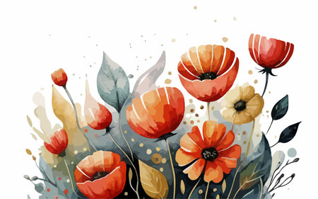 Watercolor floral background with poppies. Hand drawn vector illustration.のイラスト素材
