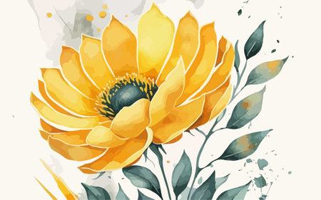 Hand drawn watercolor floral background with yellow flower. Vector illustration.のイラスト素材