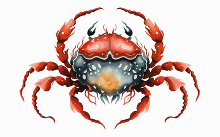 Illustration of a red crab on a white background, vector illustrationのイラスト素材