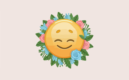 Illustration of a Smiling Emoticon Wearing a Flower Wreathのイラスト素材